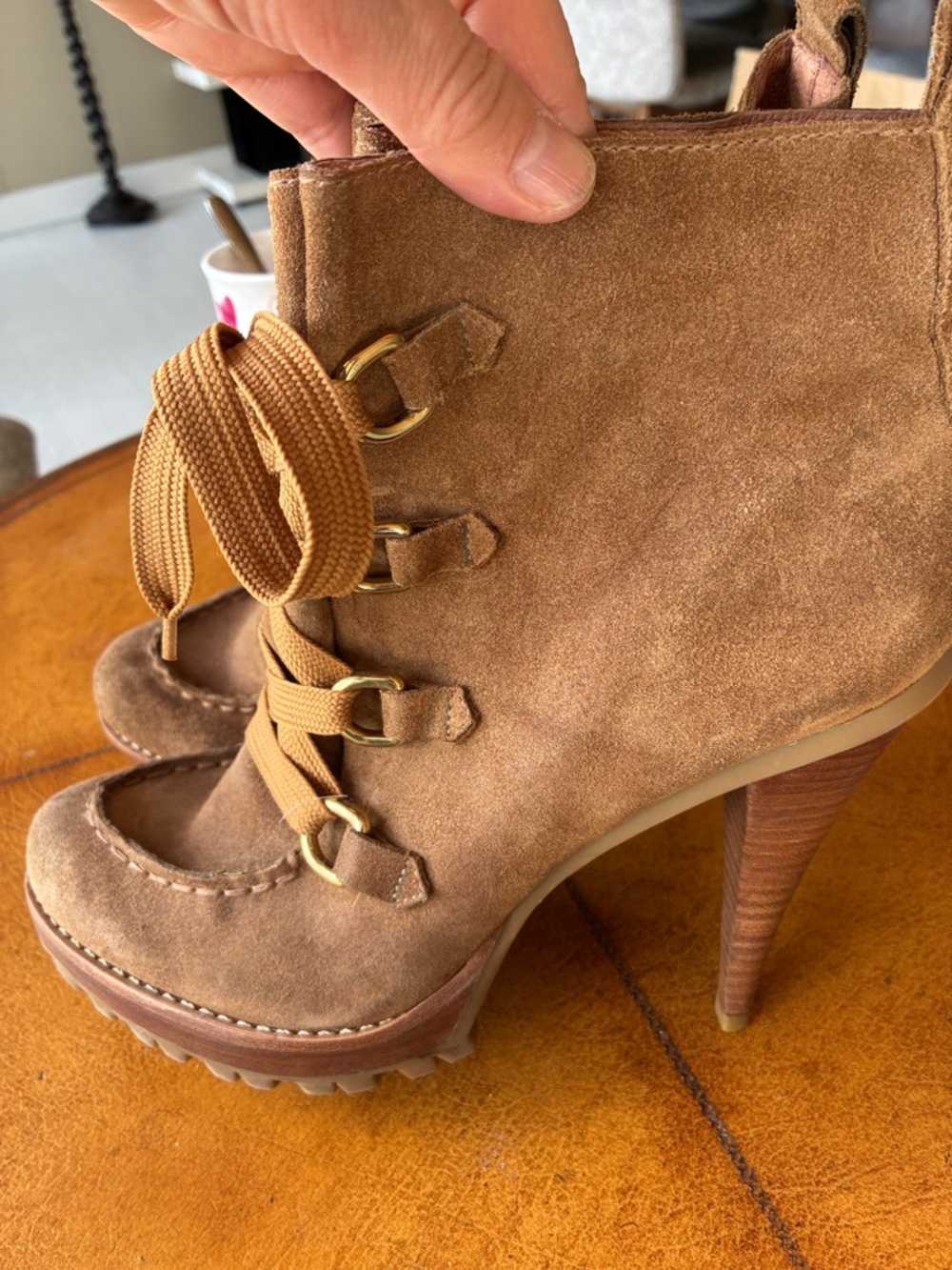 KORS Michael Kors Tan Suede Lace-Up Ankle Boots